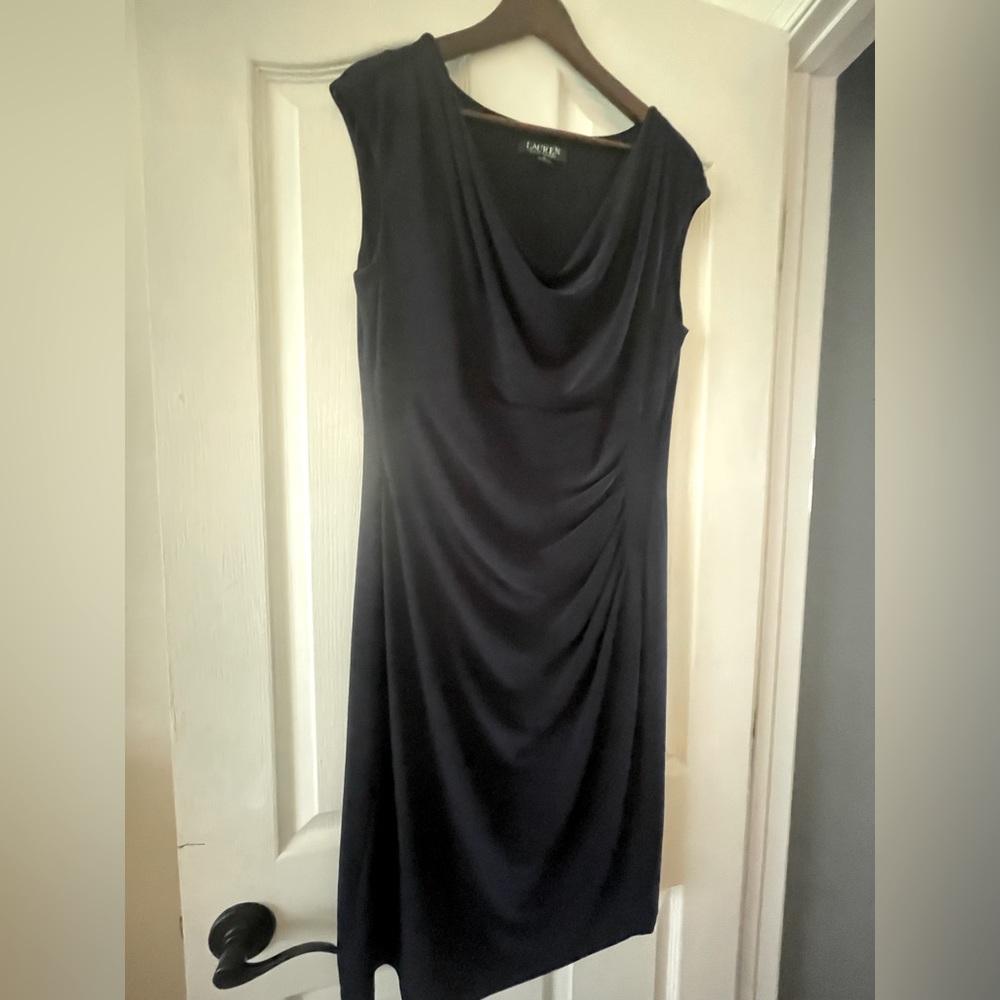 Lauren by Ralph Lauren navy blue draped dress size 14, SO flattering!
